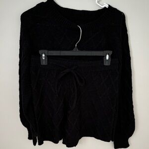 Comfy Black Knit Women's Set- Crew Neck Sweater and Short